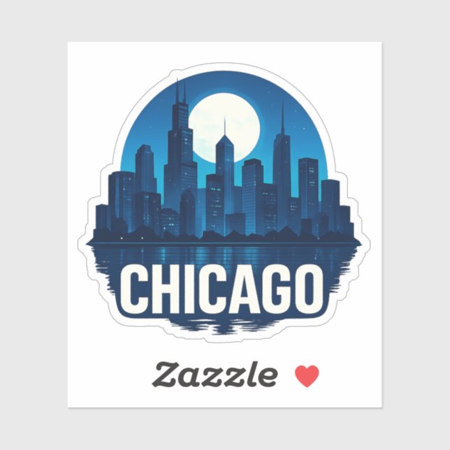 Chicago Skyline Full Moon Cityscape Design Sticker (Sheet)