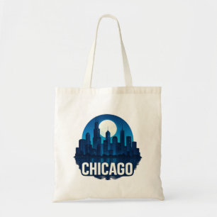 Chicago Skyline Full Moon Cityscape Design Tote Bag