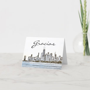 Chicago Skyline Gracias Letterpress Thank You Card