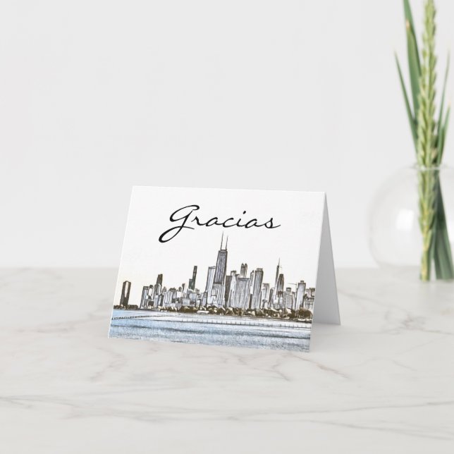 Chicago Skyline Gracias Thank You Card (Front)