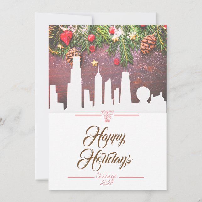 Chicago skyline  Happy Holidays greeting card (Front)