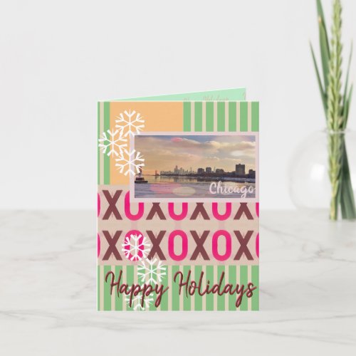 Chicago skyline Happy Holidays stylish postcard