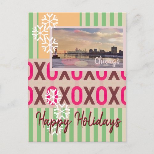 Chicago skyline Happy Holidays stylish postcard