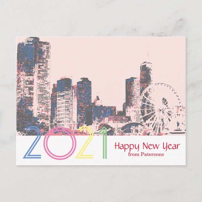 Chicago Skyline Happy New 2021 Postcard (Front)