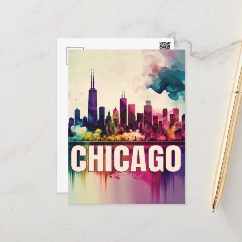 Chicago Skyline  Holiday Postcard