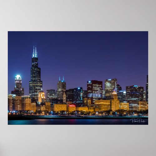 Chicago Skyline Illinois Night Sky Poster