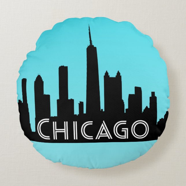 Chicago skyline illustration round pillow (Front)