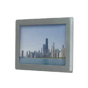 Chicago Skyline in Deeper Blues Rectangular Belt Buckle