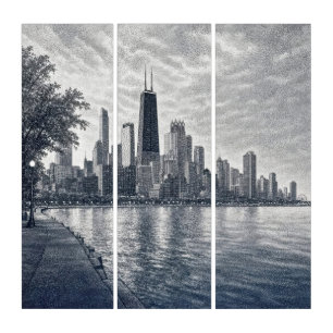 Chicago Skyline in Pointillist Art