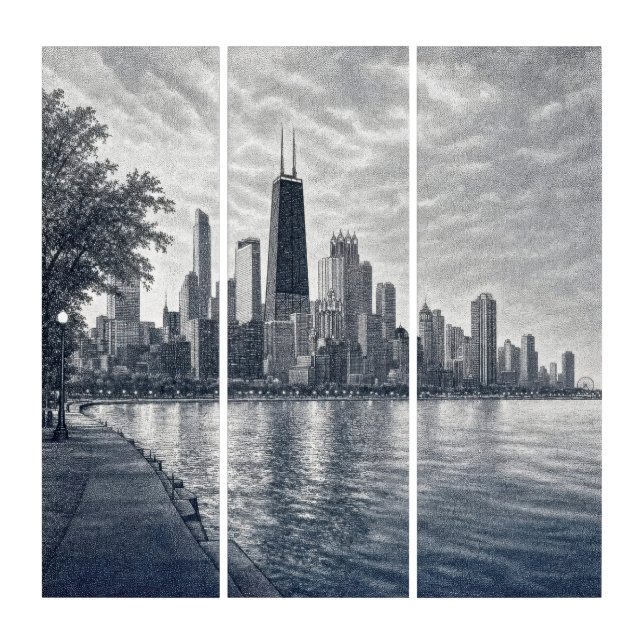 Chicago Skyline in Pointillist Art (Front)