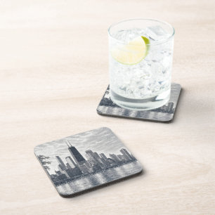 Chicago Skyline in Pointillist Art Beverage Coaster