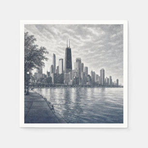 Chicago Skyline in Pointillist Art Napkins