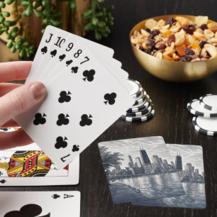 Chicago Skyline in Pointillist Art Poker Cards