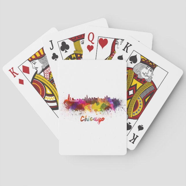 Chicago skyline in watercolor poker cards (Back)