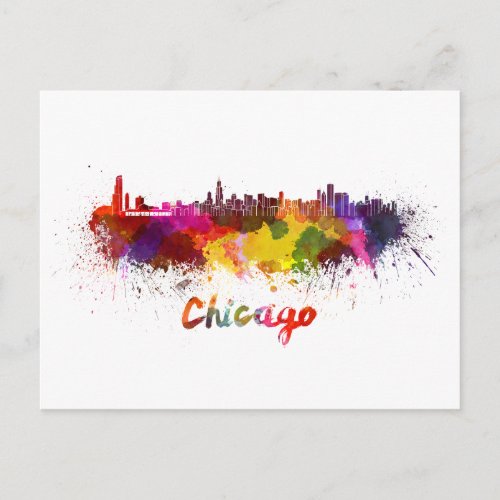 Chicago skyline in watercolor postcard