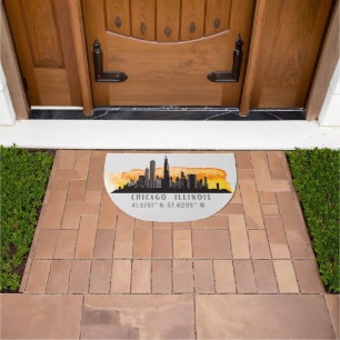 Chicago Skyline Latitde & Longitude Doormat