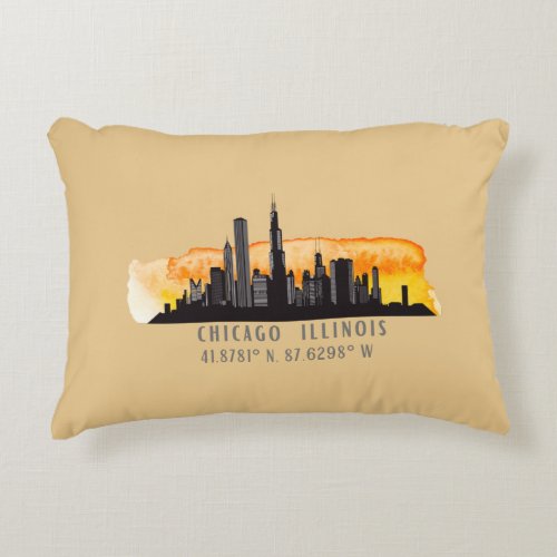 Chicago Skyline Latitude  Longitude Accent Pillow