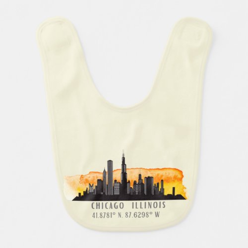 Chicago Skyline Latitude  Longitude Baby Bib