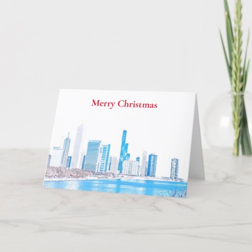 Chicago Skyline Merry Christmas Holiday Card