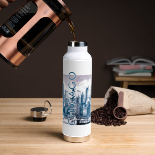 Chicago Skyline Modern Blue Gray Water Bottle