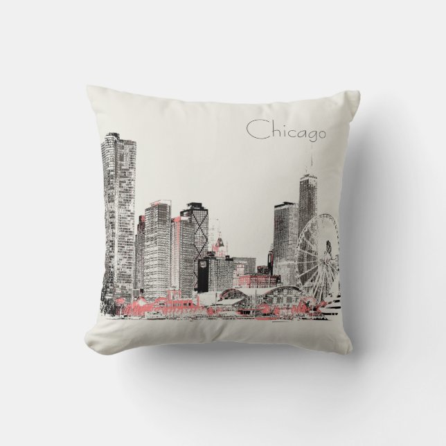 Chicago Skyline modern design Throw Pillow (Front)