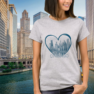 Chicago Skyline Modern Heart Graphic T-Shirt 