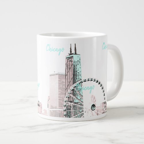 Chicago skyline modern pink and mint design giant coffee mug