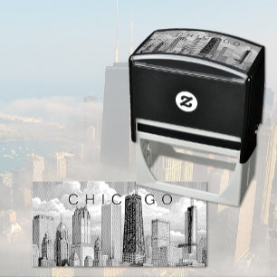 Chicago Skyline Modern Self Inking Rubber Stamp