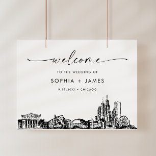 Chicago Skyline Modern Wedding Welcome Foam Board