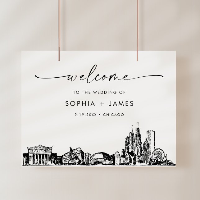 Chicago Skyline Modern Wedding Welcome Foam Board (Creator Uploaded)