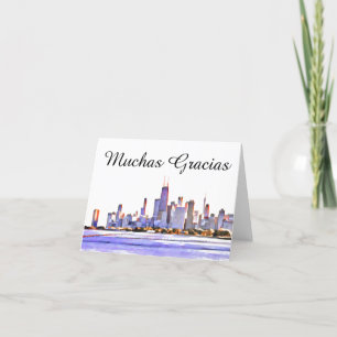 Chicago Skyline Muchas Gracias Letterpress Thank You Card