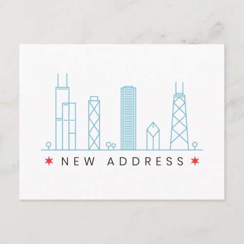 Chicago skyline new address moving announcement postcard