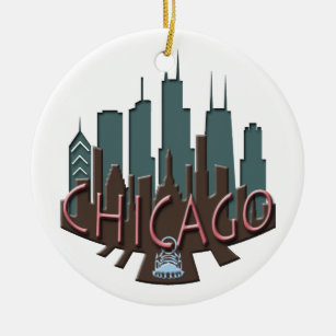 Chicago Skyline newwave chocolate Ceramic Ornament