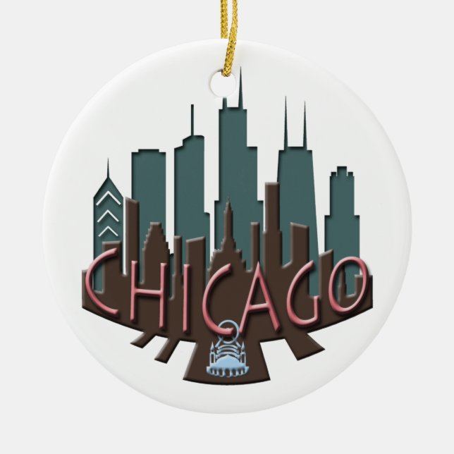 Chicago Skyline newwave chocolate Ceramic Ornament (Front)