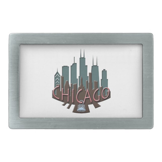 Chicago Skyline newwave chocolate Rectangular Belt Buckle (Front)