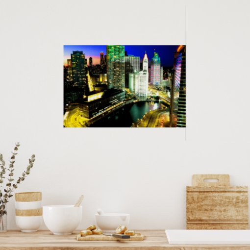 Chicago Skyline Nightime Poster | Zazzle