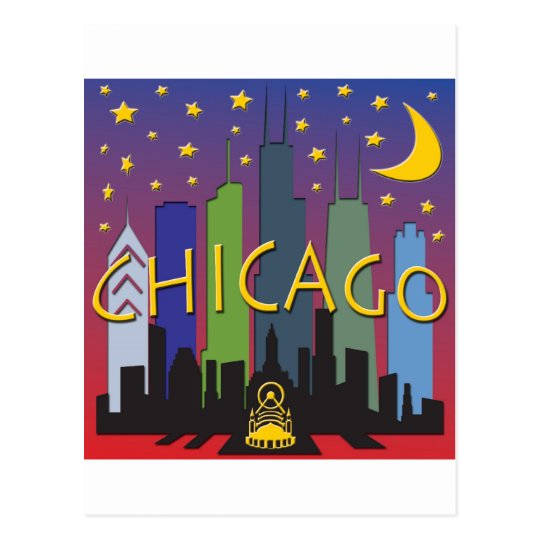 Chicago Skyline nightlife Postcard