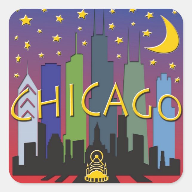 Chicago Skyline nightlife Square Sticker (Front)