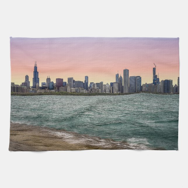 Chicago Skyline Painterly Kitchen Towel (Horizontal)