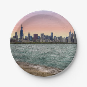 Chicago Skyline Painterly Paper Plates
