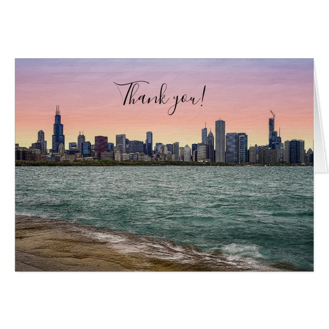 Chicago Skyline Painterly Thank You Card (Front Horizontal)