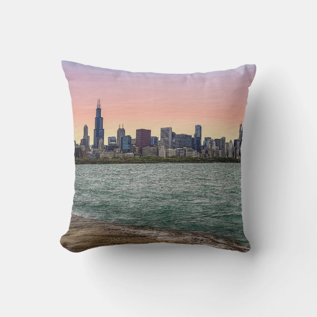 Chicago Skyline Painterly Throw Pillow (Front)