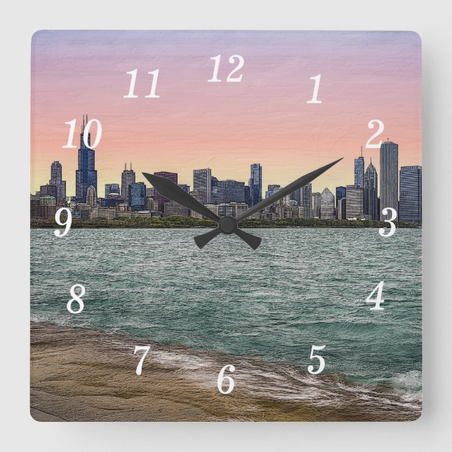 Chicago Skyline Painterly Wall Clock (Front)