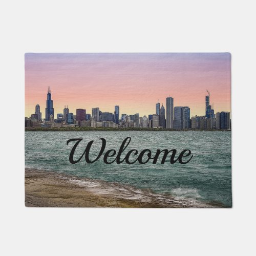 Chicago Skyline Painterly Welcome Doormat