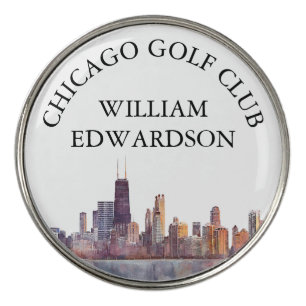 Chicago Skyline Personalized Golf Club Name Ball Marker