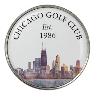 Chicago Skyline Personalized Golf Club Name Ball Marker