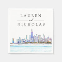 Chicago Skyline Personalized Wedding Napkins