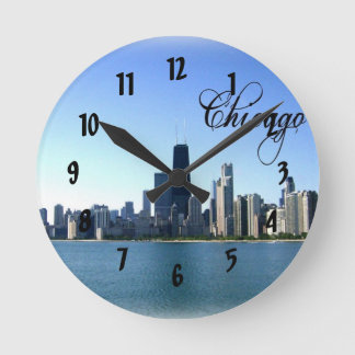 Chicago Skyline Photo Across from Lake Michigan Round Clock