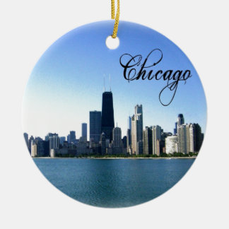 Chicago Skyline Photo with Chicago Text Ceramic Ornament