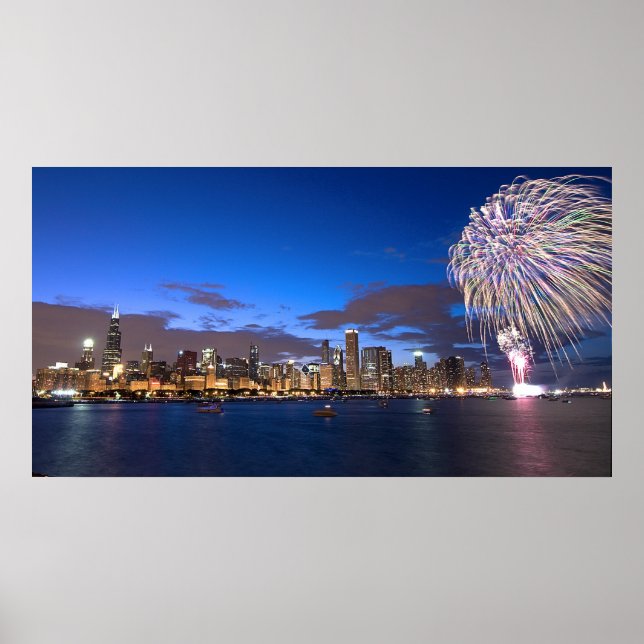 Chicago Skyline Poster w/Fireworks (Front)